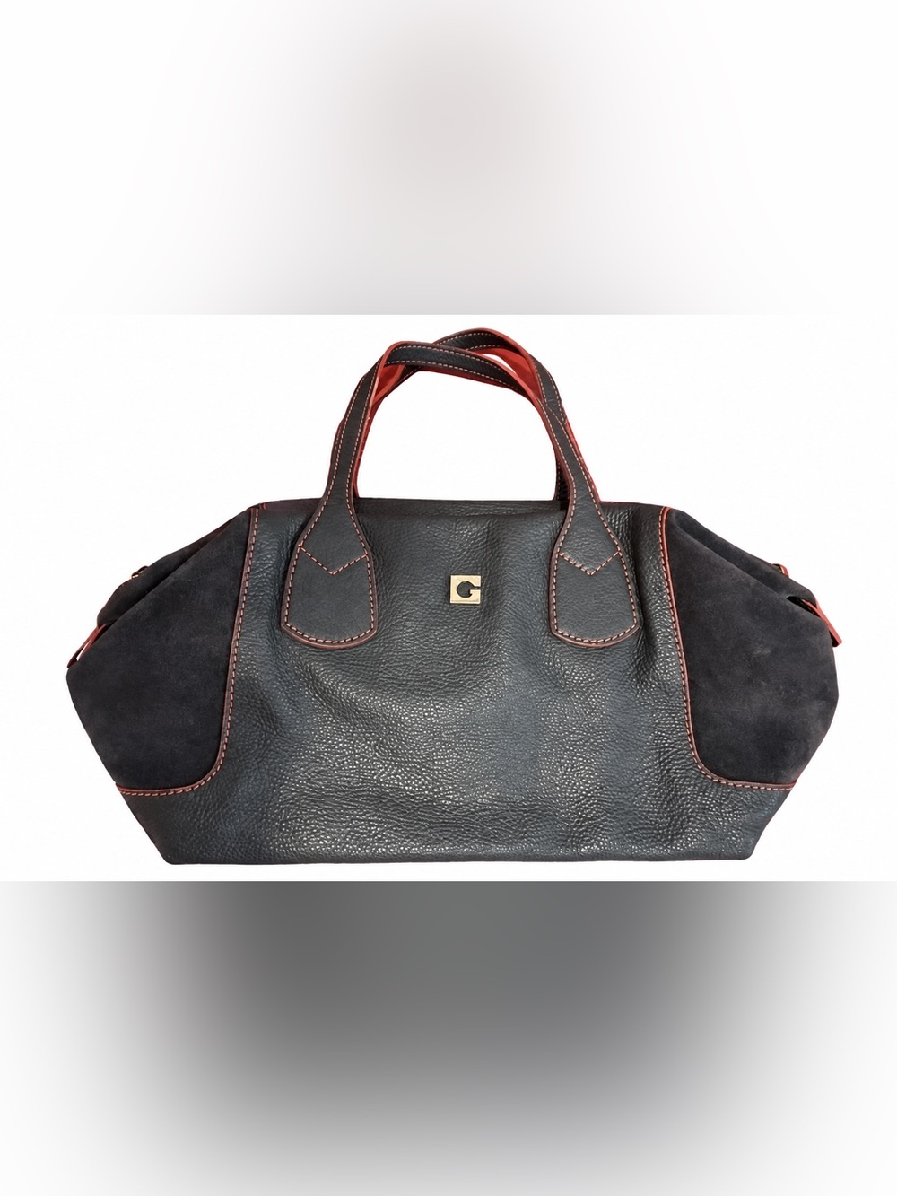 Gherardini Leather Suede Bowler Satchel Bag Orange Trim Made in Italy